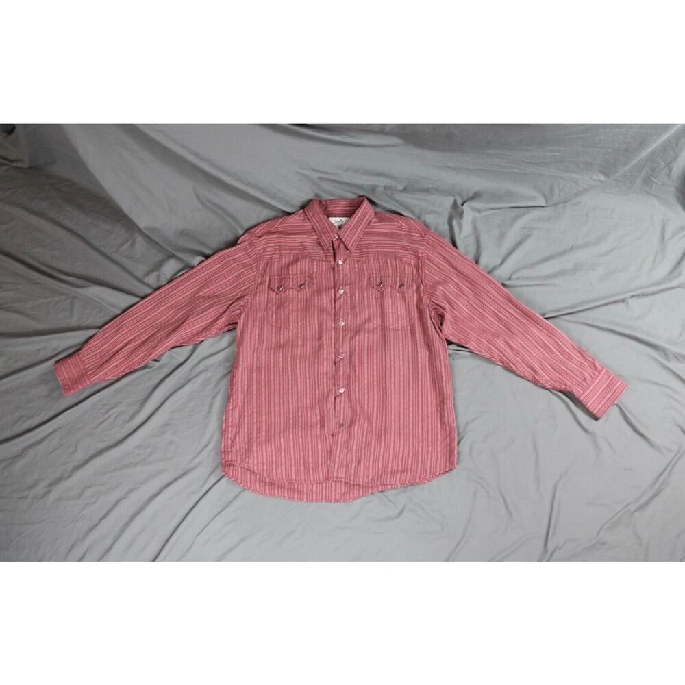 Scully Western Shirt L Mens Pink Stripes Pearl Snaps Cowboy Rockabilly Rodeo VTG